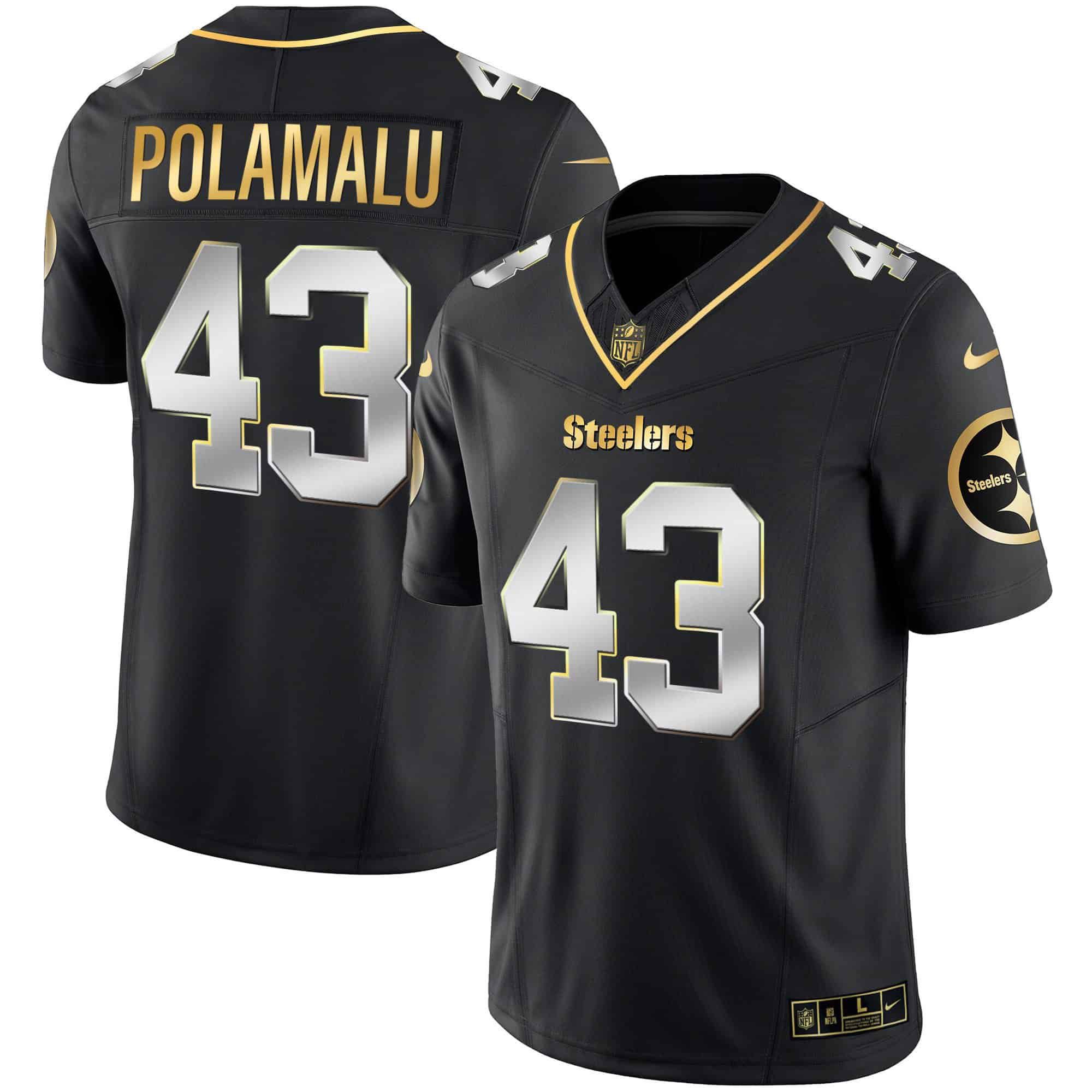 Men Pittsburgh Steelers #43 Polamalu Black Gold 2024 Nike Vapor Limited NFL Jersey style 1